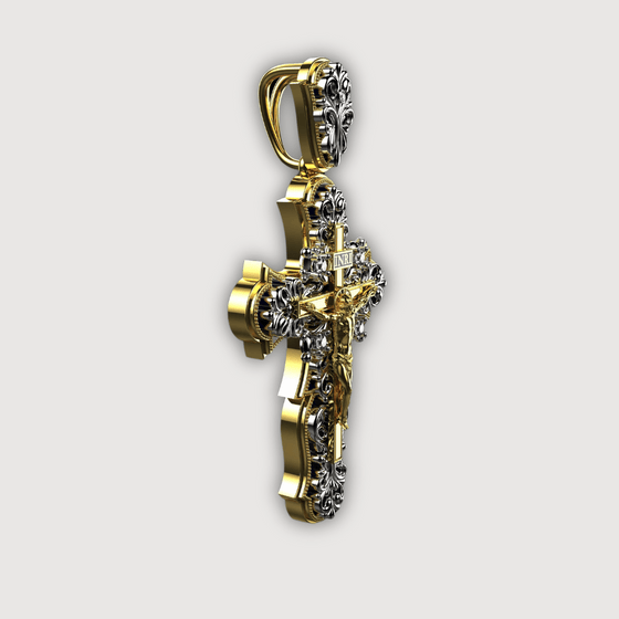 14K Yellow Gold Diamond Jesus Cross Pendant with intricate design and luxurious finish.