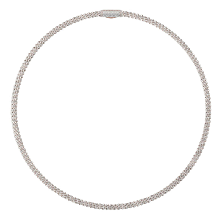 The Diamond Cuban Link Chain 14k - 6mm features a tightly woven, braided silver design and is displayed in a circular shape on a white background.