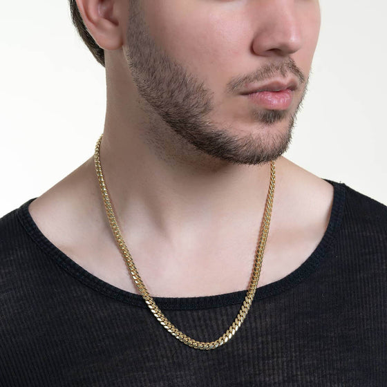 alt=" Machine-made 6mm solid gold Cuban link chain crafted from fine Italian gold. Features a secure box lock. Available in 10k, 14k, & 18k gold. Shop now! "