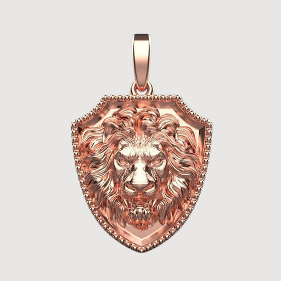 14k Gold Lion Shield PendantShowcase strength with the 14K Gold Lion Shield Pendant. Features a detailed lion emblem on a shield design in radiant 14K gold for a bold and sophisticated look.