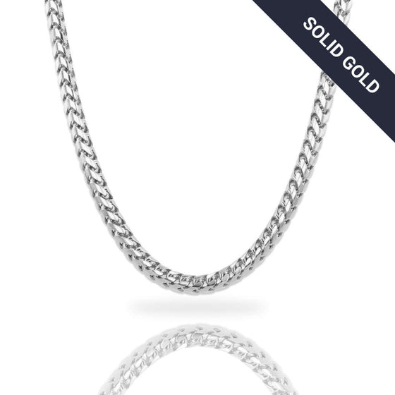 Franco Chain - 1.8mm-6.5mm Solid White Gold Shop Solid White Gold Franco Chains 1.8-6.5mm. Find durable & sophisticated chains in various widths for pendants or solo wear.