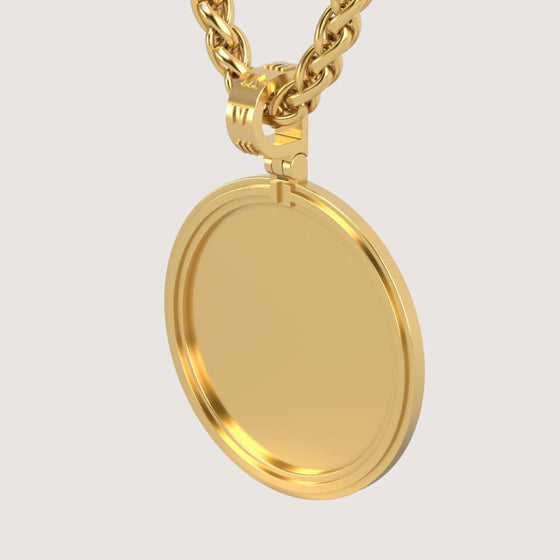 14K Gold Modern Double Border Round Picture PendantCharms & Pendants