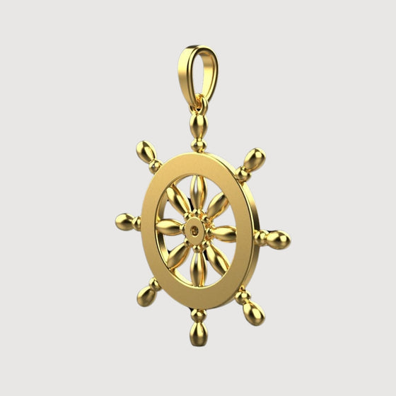 14k Gold Nautical Ship Wheel PendantCelebrate adventure with the 14K Gold Nautical Ship Wheel Pendant. Features intricate detailing in radiant 14K gold for a timeless and nautical-inspired look.