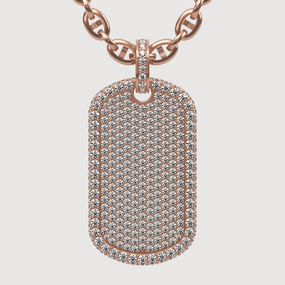 Luxurious 2.87 CTW diamond dog tag pendant in 14K gold, showcasing meticulous craftsmanship and extraordinary shine.