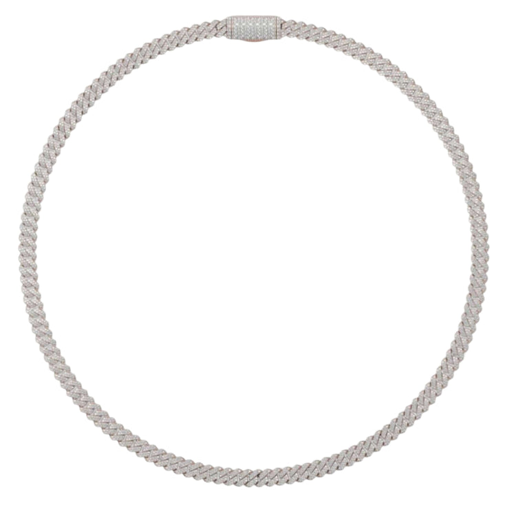 The Diamond Cuban Link Chain 14k - 7mm is a circular, silver-colored necklace with a braided texture and seamless clasp, styled like a classic Cuban link, shown on a plain white background.