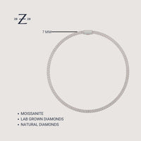 The Diamond Cuban Link Chain 14k - 7mm features a circular, textured pattern and secure clasp. Shown on a plain light background, checkboxes are available for moissanite, lab grown diamonds, and natural diamonds.