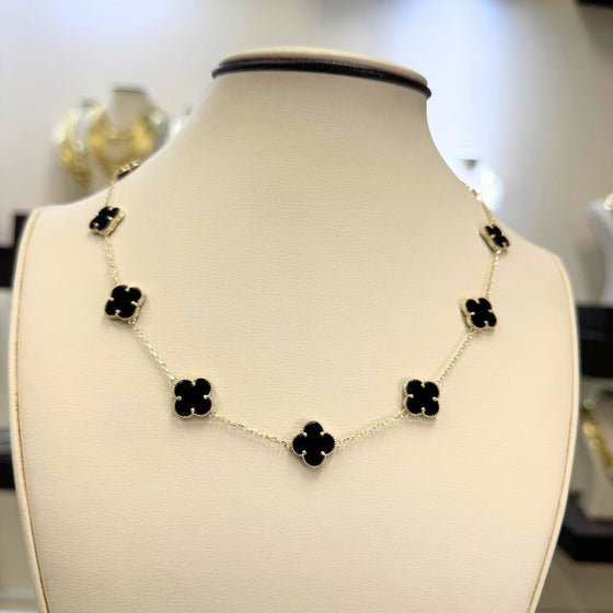 Onyx Four Leaf Clover Necklace - 14k Yellow Gold Discover the beauty of our 14k yellow gold onyx four leaf clover necklace. A timeless symbol of luck in a modern design. Free shipping available!