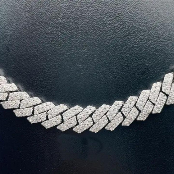 Shop 8mm Iced-Out Cuban Link Chain. Featuring 2 Row Certified Moissanite Diamond Stimulants set in Premium 925 Sterling Silver and Plated in Rhodium so the color won't tarnish or fade for years. 