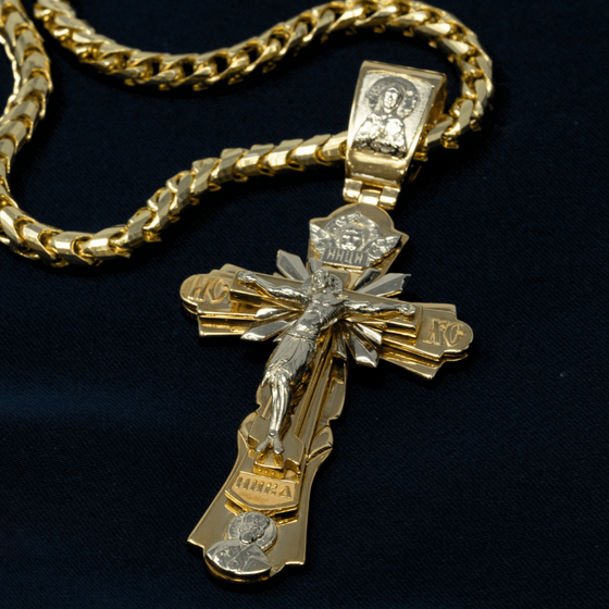 Orthodox Cross Pendant in 14k gold two-tone