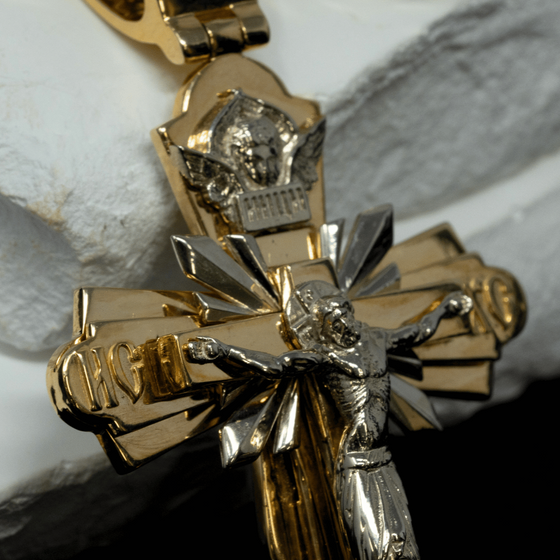 Orthodox Cross Pendant in 14k gold two-tone