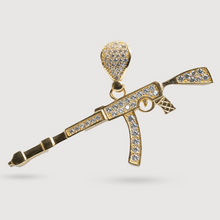  AK-47 Firearm Pendant with CZ Stones, expertly crafted from 14k Yellow Gold. 