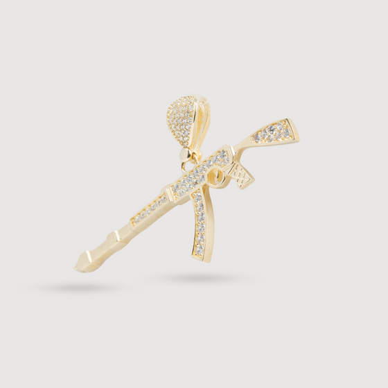 AK-47 Firearm Pendant with CZ Stones - 14k Yellow Gold