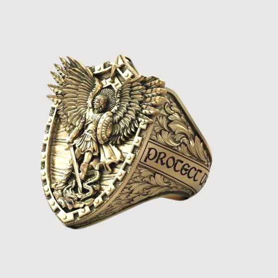 Gold Archangel Michael Ring with DragonRings