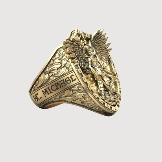 Gold Archangel Michael Ring with DragonRings