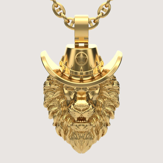 14k Gold Lion Sheriff pendantDiscover the 14K Gold Lion Sheriff Pendant. A bold men’s gold pendant featuring a majestic lion and sheriff’s hat design, crafted from solid 14K gold.