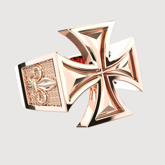 Elegant Maltese Cross Gold Ring with Fleur-de-LisRings