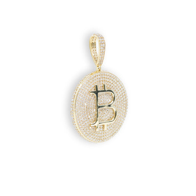 Bitcoin Pendant - 10k Solid Gold| GOLDZENN- Showing the side view detail of the pendant.