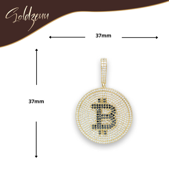 Gemstone Bitcoin Pendant - 10k Solid Gold| GOLDZENN- Showing the pendant's dimension.