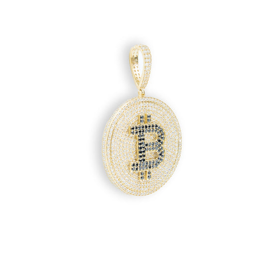 Gemstone Bitcoin Pendant - 10k Solid Gold| GOLDZENN- Showing the side view detail of the pendant.