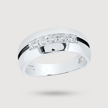  Black Groove Diamond Men's Wedding Band in 10k White Gold. Featuring 1/2ctw Round Natural Diamonds. | GOLDZENN 