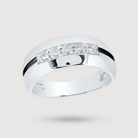 Black Groove Diamond Men's Wedding Band in 10k White Gold. Featuring 1/2ctw Round Natural Diamonds. | GOLDZENN 