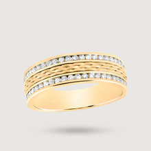  Brick Inlay Diamond Men's Wedding Band Ring in 14k Yellow Gold. Featuring 2-Rows 1/2ctw Natural Round Diamonds. | GOLDZENN