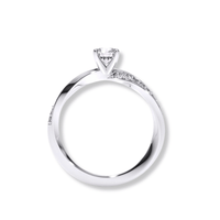 The Brilliance Eternity Lab Grown Diamond Engagement Ring for women in silver features a round lab-grown diamond solitaire with accent diamonds on the band, shown on a white background.