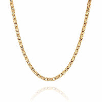 The Byzantine Chain - 9mm gold necklace features a box-style link design, displayed on a white background with its reflection visible below.