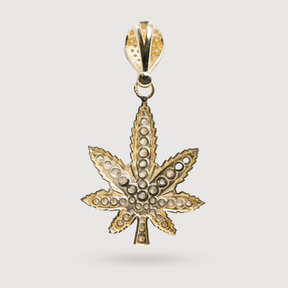 Cannabis Pendant with CZ Stones - 14k Yellow Gold