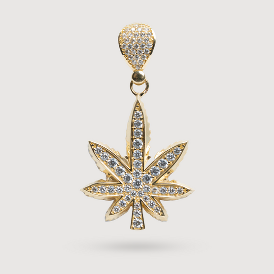 Shop Cannabis Pendant with CZ Stones, expertly crafted in 14k Yellow Gold. 