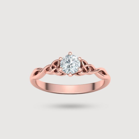 Women's Round Solitaire Celtic Love Knot Engagement Ring, crafted from 14k or 18k Solid Rose Gold. Featuring a 1.5ct ethically created lab grown diamond. | GOLDZENN 