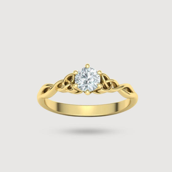 Women's Round Solitaire Celtic Love Knot Engagement Ring, crafted from 14k or 18k Solid Yellow Gold. Featuring a 1.5ct ethically created lab grown diamond. | GOLDZENN 