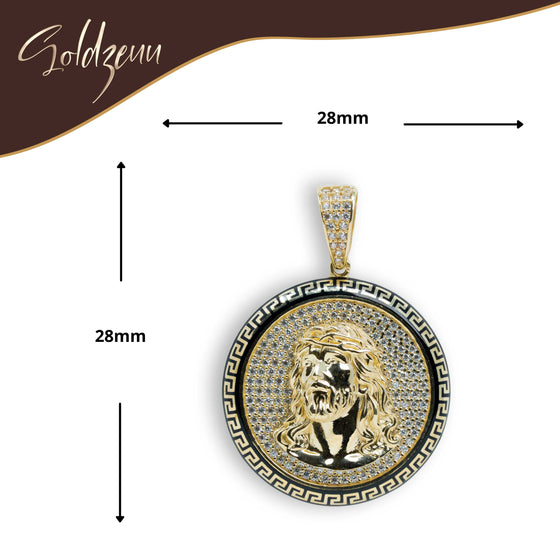 Christ Circular Portrait Pendant - 10k Gold| GOLDZENN- Showing the pendant's dimension.