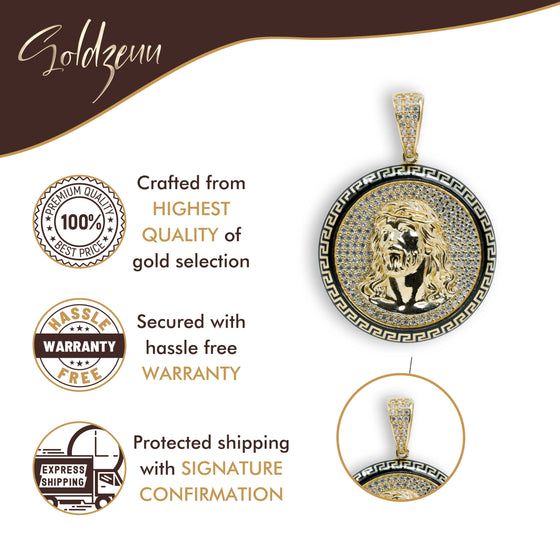 Christ Circular Portrait Pendant - 10k Gold| GOLDZENN-  Feature details of the pendant.