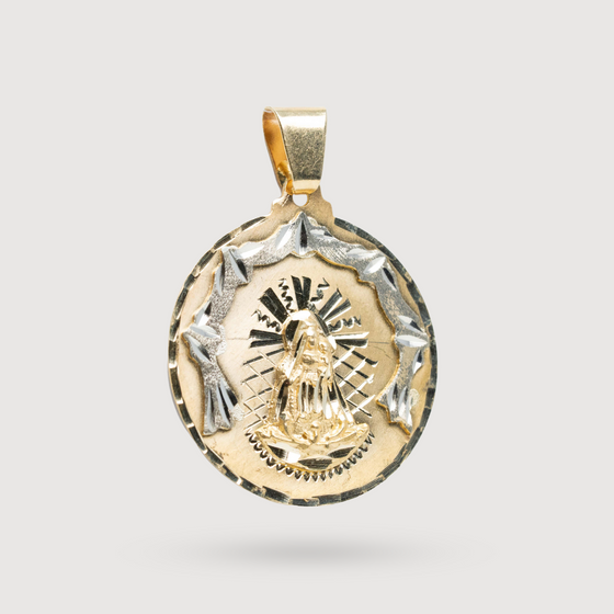 Circular Caridad Del Cobre, Lady of Charity Pendant - 14k Solid Yellow Gold