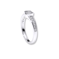 The Classic Channel-Set Lab Diamond Engagement Ring features a round lab diamond center and channel-set side stones, showcased on a white background.