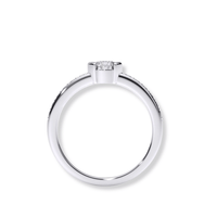 The Classic Channel-Set Lab Diamond Engagement Ring features a round brilliant-cut lab diamond on a sleek, polished white metal band, shown from the side against a white background.
