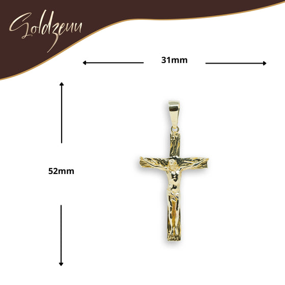 Detailed Cross Pendant - 10k Gold| GOLDZENN- Showing the pendant's dimension.
