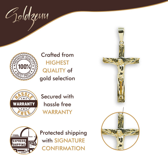 Detailed Cross Pendant - 10k Gold| GOLDZENN- Feature details of the pendant.