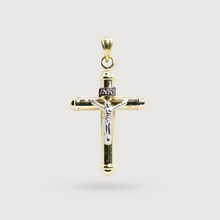  Shop small Jesus INIR cross pendant, crafted in 10k solid white and yellow gold. 