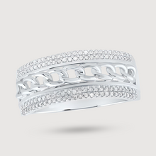  Men's Cuban Link Diamond Ring in 10k White Gold. Featuring 1/3ctw of Round Natural Diamonds, 2-Rows at the top of the ring and 2-rows at the bottom of the ring. | GOLDZENN 