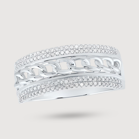 Men's Cuban Link Diamond Ring in 10k White Gold. Featuring 1/3ctw of Round Natural Diamonds, 2-Rows at the top of the ring and 2-rows at the bottom of the ring. | GOLDZENN 