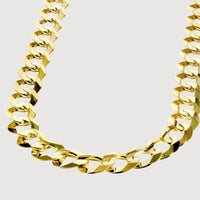 A close-up of the Curb Link Chain - 14mm-15mm Solid Yellow Gold, showcased against a plain, light background.