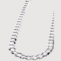 A close-up of the Curb Link Chain - 6mm-9.5mm Solid White Gold, featuring thick, interlocking links with a polished finish, is displayed against a plain light grey background.