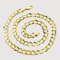 The Curb Link Chain - 7mm-13mm Solid Yellow Gold features large, flat interlocking links and is displayed spiraled on a plain light background.