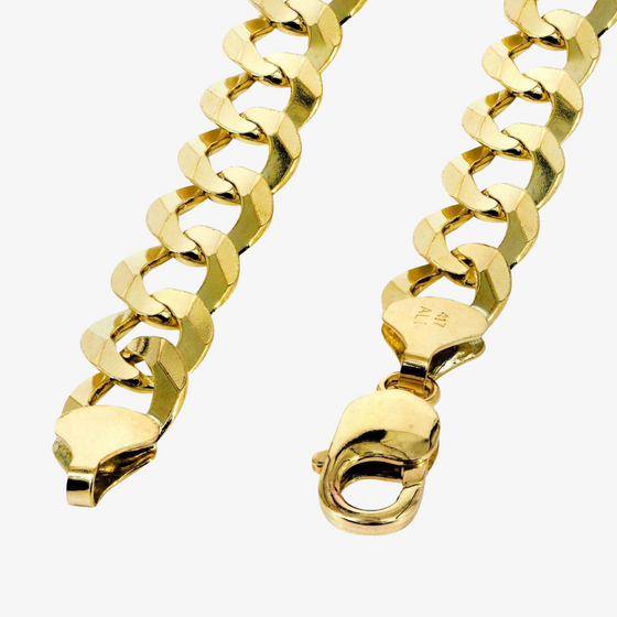 7mm-13mm Curb Link Chain - Solid Yellow Gold