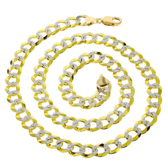 alt=" 2mm-5.5mm Pavé curb link chain in 14K solid yellow gold. Timeless elegance, dazzling design, and expert craftsmanship for everyday luxury. "