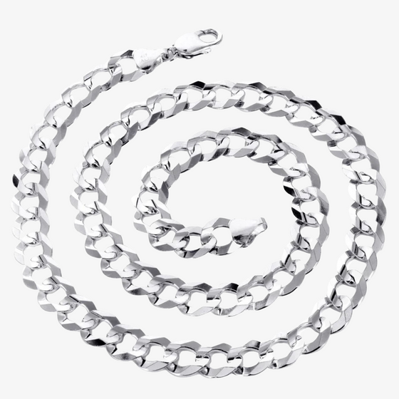 6mm-9.5mm Curb Link Chain - Solid White Gold