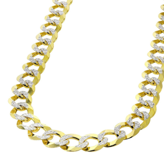 alt=" 2mm-5.5mm Pavé curb link chain in 14K solid yellow gold. Timeless elegance, dazzling design, and expert craftsmanship for everyday luxury. "