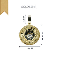 The Custom 10K Electrician Brotherhood Pendant features a raised fist design at its center, textured concentric circles, and the Goldzenn logo at the top. Crafted in 10K yellow and white gold. Dimensions: 18.34mm H x 50mm W x 69.91mm L.